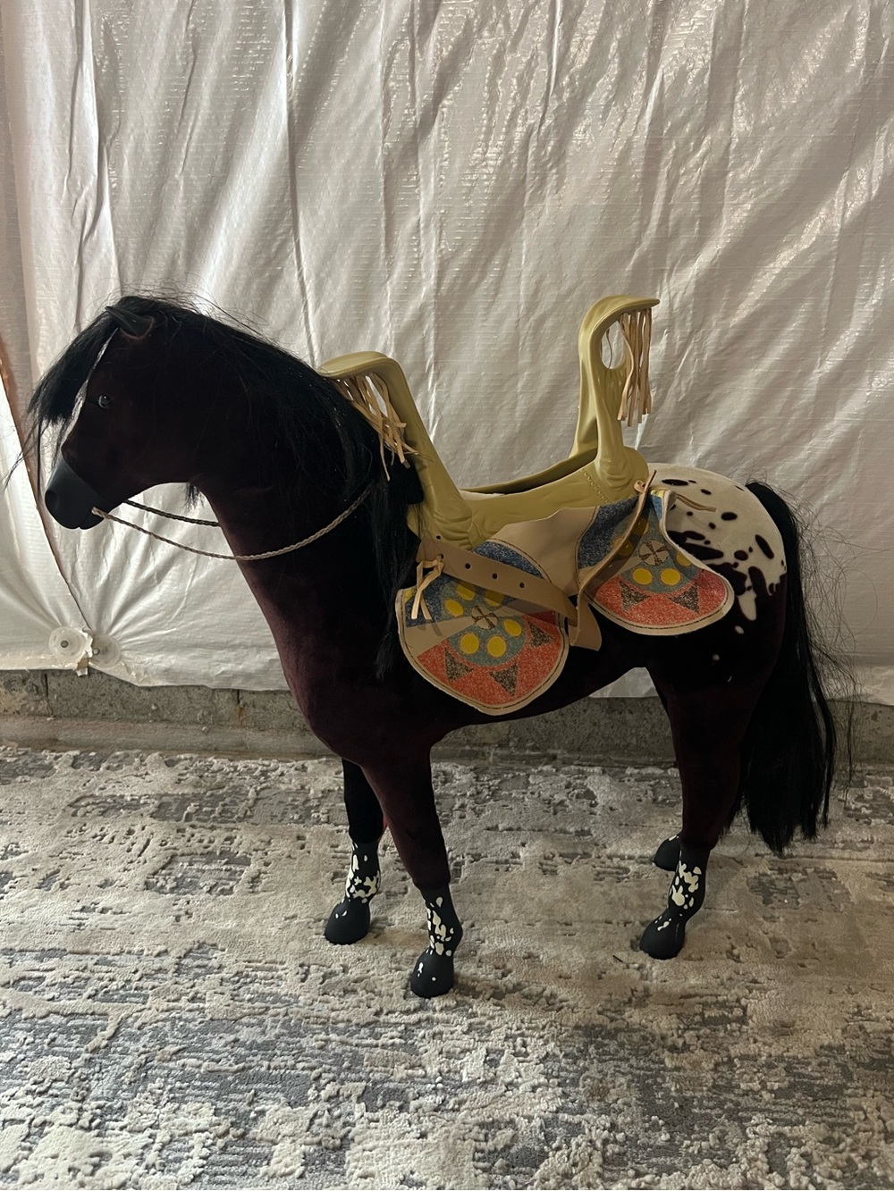 American Girl Steps High Appaloosa Dark Brown Horse With Saddle